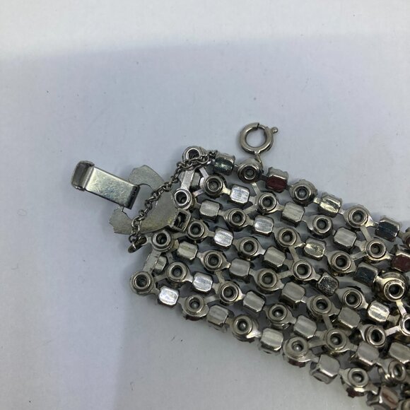 Vtg 1950 TRIAD ? blue borealis crystal rhinestone chunky bracelet - Picture 2 of 4